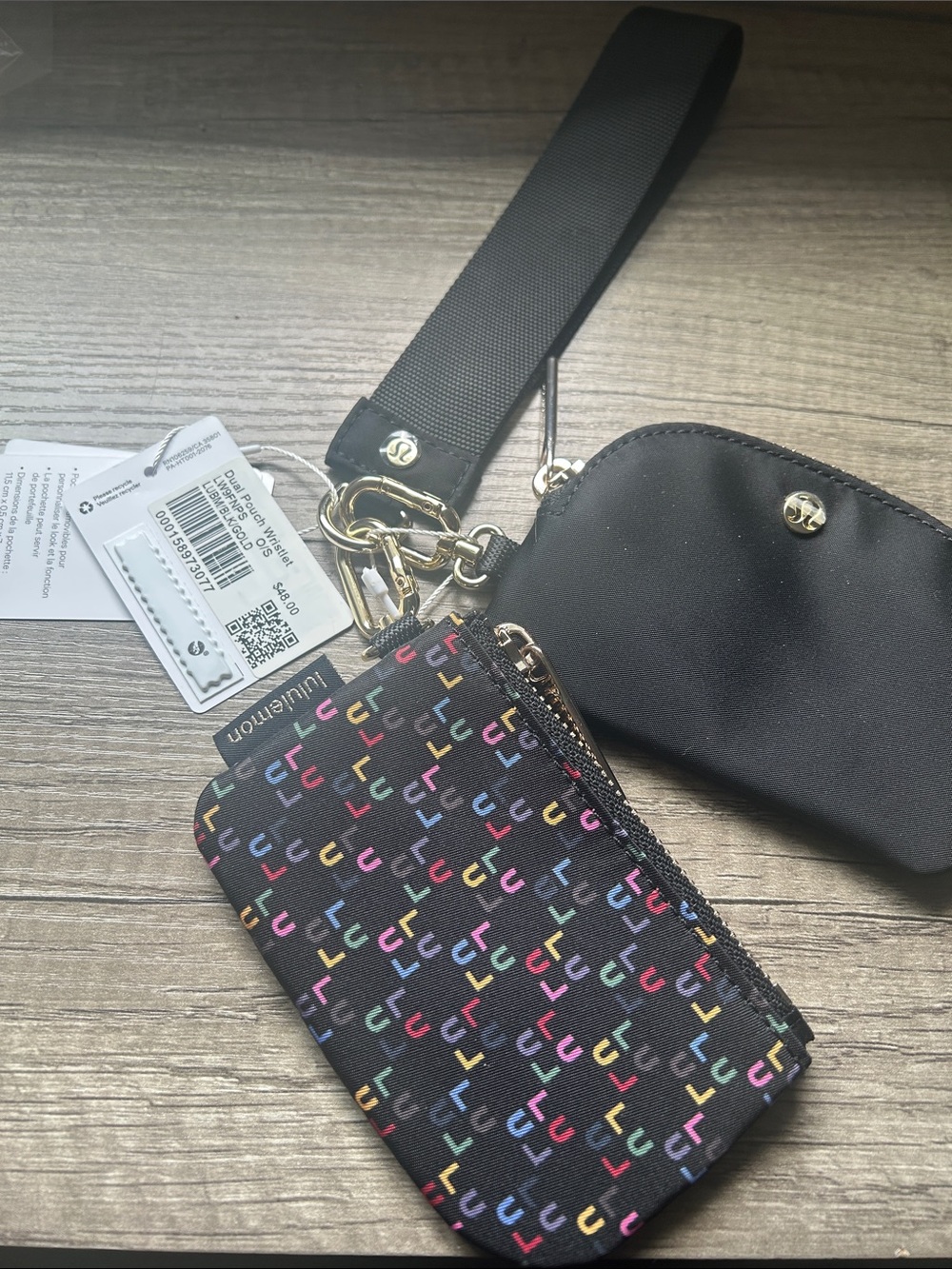 lululemon athletica Black Key Pouch with Multicolor Logo Print